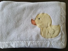 Carter's Yellow Duck White Plush Baby Blanket Satin Trim 30 x 40 Lovey lovie