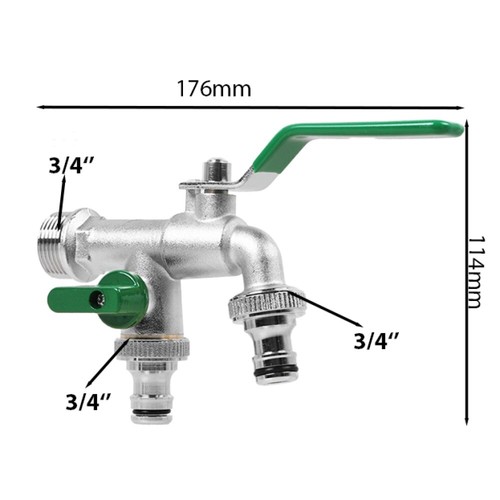 Garten Doppel Wasserhahn 3/4" 3/4" 3/4" Anschluss Kugelhahn Messing Auslaufhahn - Bild 10 von 10