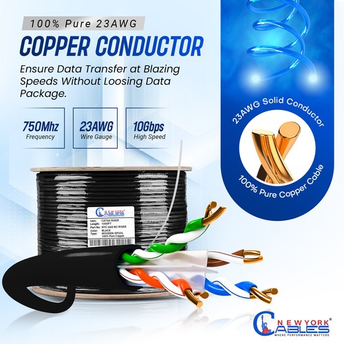 Cat6a Riser Cable 1000ft | 100% Solid Bare Copper | 750MHz, PoE++, 23AWG, UTP - 第 49/53 張圖片