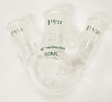 CHEMGLASS 14/20 19/22 Glass 50mL 3-Neck Heavy Wall Round Bottom Flask CG-1524-A