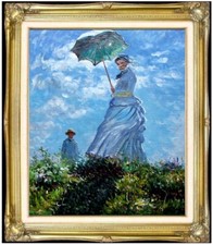 Framed Claude Monet Woman with a Parasol Repro Hand Painted Oil Painting 20x24in