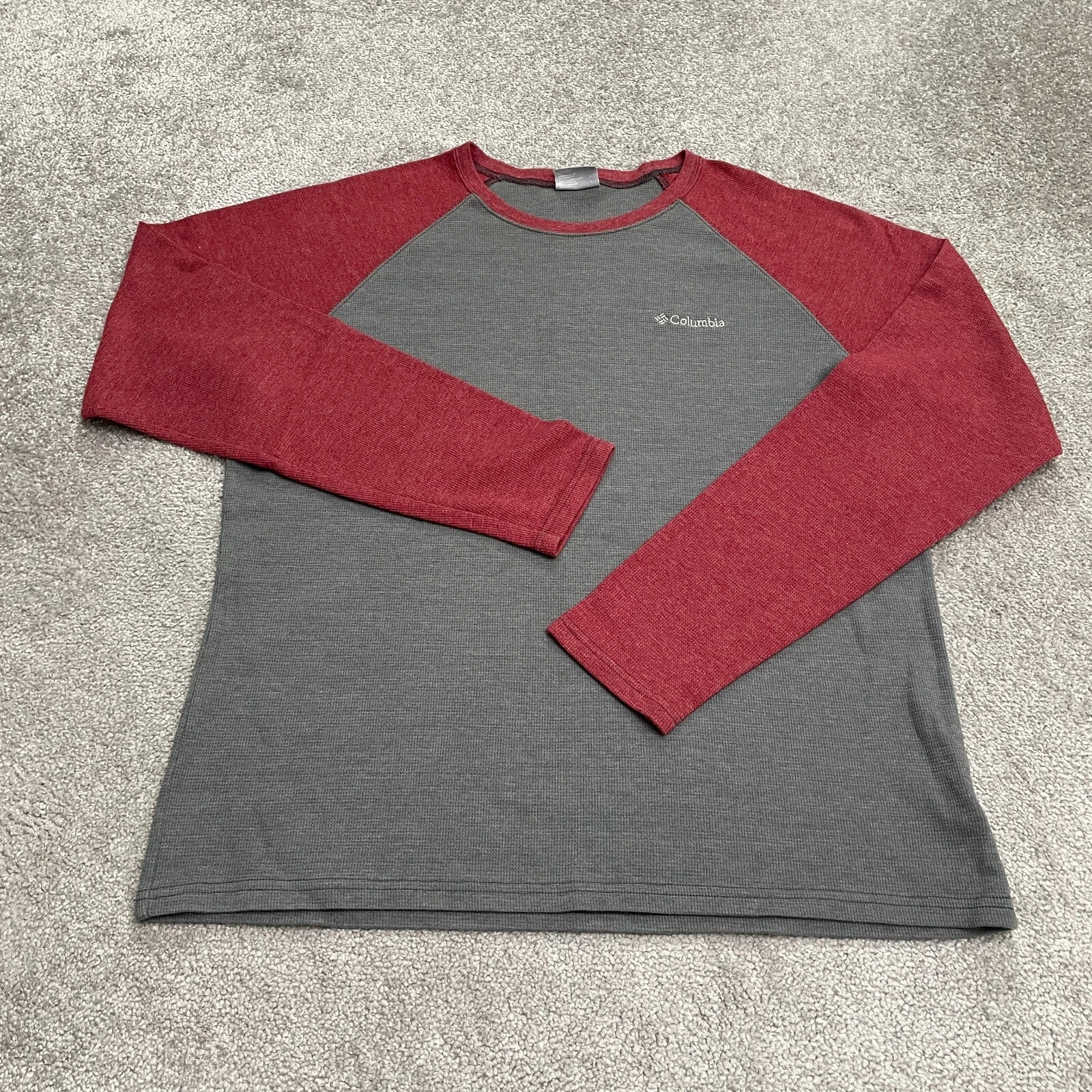Columbia Shirt Mens Large Red Gray Crew Neck Long Sleeve Casual Outdoor Casual