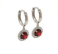 14k White Gold Halo Round Birthstone Huggie Earrings