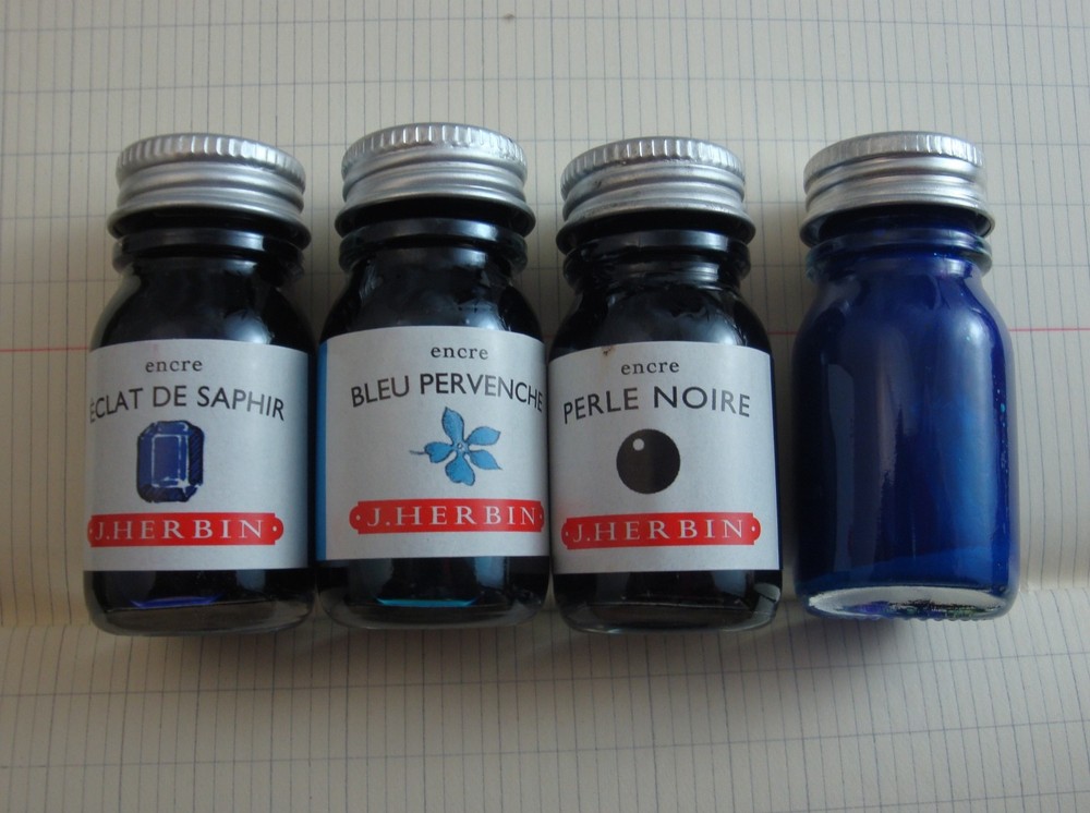 4 Bottles J Herbin Blue Black Calligraphy Ink Set  