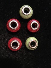 5 Green And Red Crackle Look 925 Sterling Charm Bracelet Beads