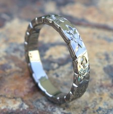 Hawaii Jewelry 925 Silver Black Plumeria Wedding Ring Band 4mm  ALR010012