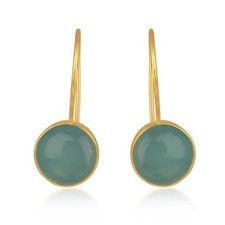 Aqua Chalcedony Gemstone 925 Silver Gold Plated Ear Drop Earrings Jewelry