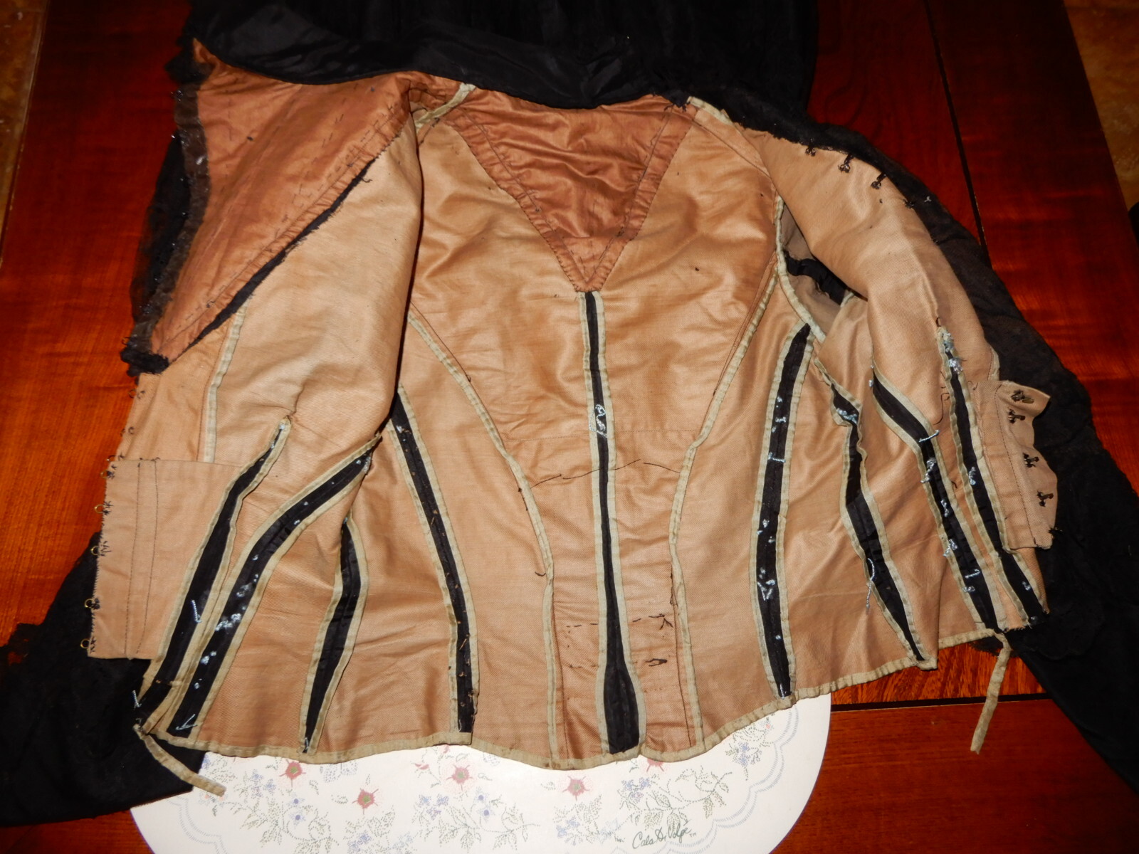 ANTIQUE 1800s 2 PC LACE COVERED BLACK JACKET AND … - image 14