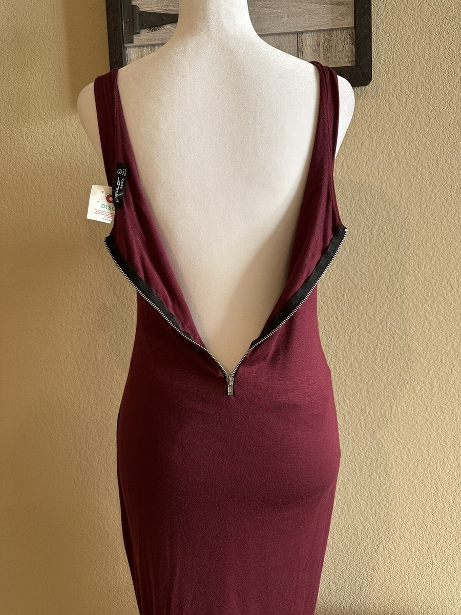 Popular Basics Women's Burgundy Bodycon Dress w/Zipper on Back - Size XL |  eBay