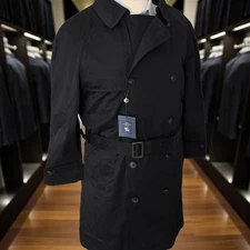 New Hart Schaffner Marx Double Breasted TrenchCoat 42S Belted Black