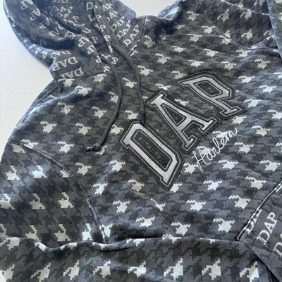 Gap X Dap Herren L Hoodie Harlem Fischgrät Dapper Dan schwarz grau Baumwolle gebraucht, in einwandfreiem Zustand