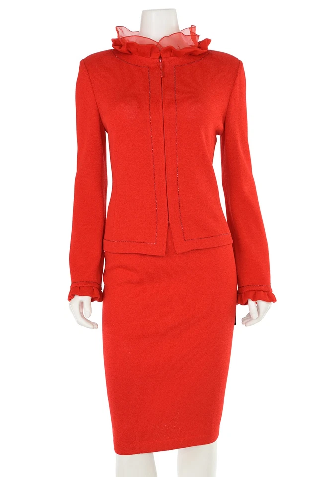 Traje de falda de cristal de noche St. John de 2 piezas talla 4/2 conjunto de chaqueta y falda en rojo cálido Foto 2 de 4