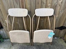 STYLAIRE MID CENTURY MODERN COSCO METAL FOLDING CHAIRS LOT OF 2 MCM TAN 1 NWT