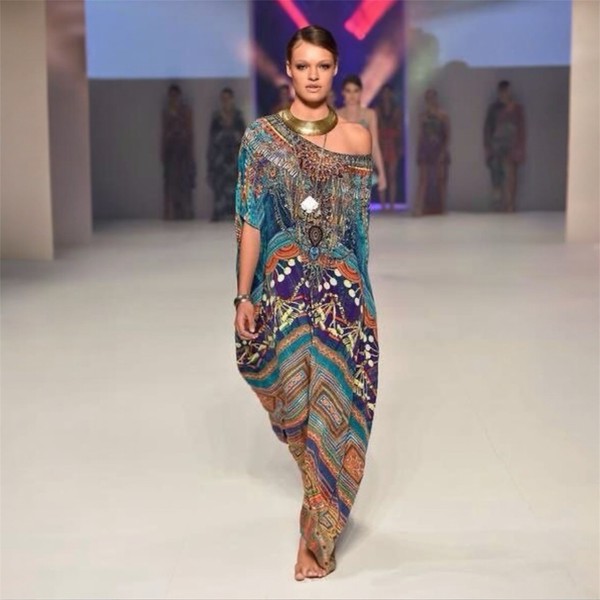 Camilla Braided Nation Long Round Neck Kaftan One Size Silk Maxi Versatile