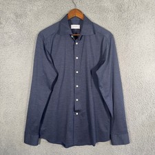 Eton Slim Fit Dress Shirt Mens 16/41 Blue Four Way Stretch Button Up Designer