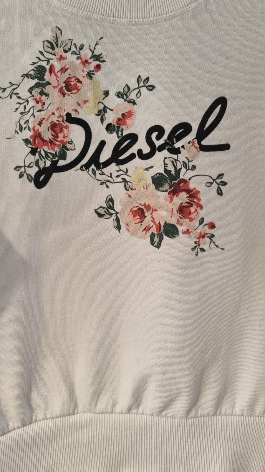 Diesel White Floral Script Logo Sweatshirt Jumper │ Cropped │ Size M │ UK 10-12 image 4