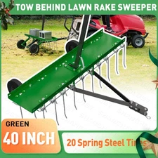 40" Dethatcher Tow Behind Lawn rake Lawn Sweeper Height Adjustable Green Steel