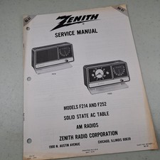 Zenith Service Manual F214 F252 Solid State AC Table AM Radio 1974 Illustrated