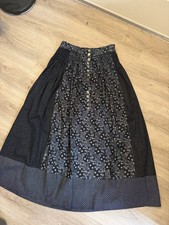 Vintage Trachten Dirndl Skirt Womens 42 Black Floral Button Front Midi Boho