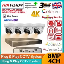 Hikvision 12MP 4CH System 8MP Hybrid IP Camera Acusense White Light Alarm Kit UK