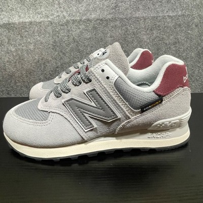 New Balance 574 V2 Shoes Womens 6D Wide Grey Burgundy Suede Mesh Lace Up Sneaker