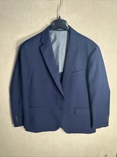 Pronto UOMO Platinum 48S Navy Check Wool Poly 2 Sliver Button Modern Fit Stretch