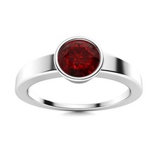925 Sterling Silver January Garnet Gemstone Bezel Solitaire Ring Jewelry