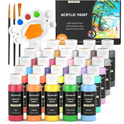 Shuttle Art Acrylfarben Set 25 Farben 60 ml 3 Pinsel 1