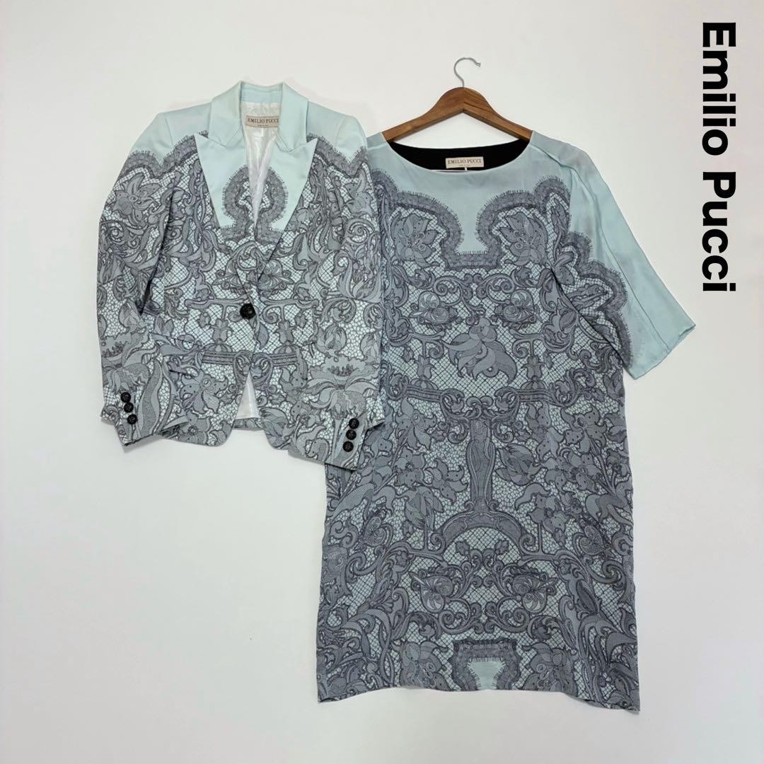 Emilio Pucci Dress And Tailored Jacket Set Mint Silk Women's From Japan