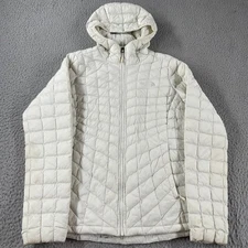 North Face Jacket Womens Sz M White ThermoBall Quilted Hooded Lightweight *Read