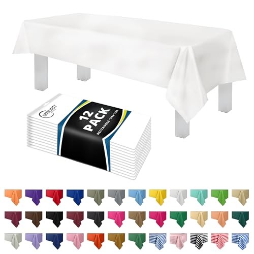  12 Pack Premium Disposable Plastic Tablecloth 54in. x 108in