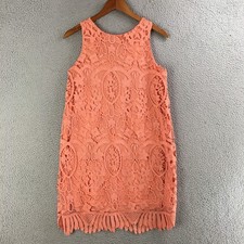 Doe & Rae Dress Womens S Shift Sleeveless Lace Crochet Lined Scalloped Peach