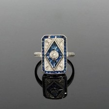 Vintage runder Lab Diamant und Saphir Ehering...