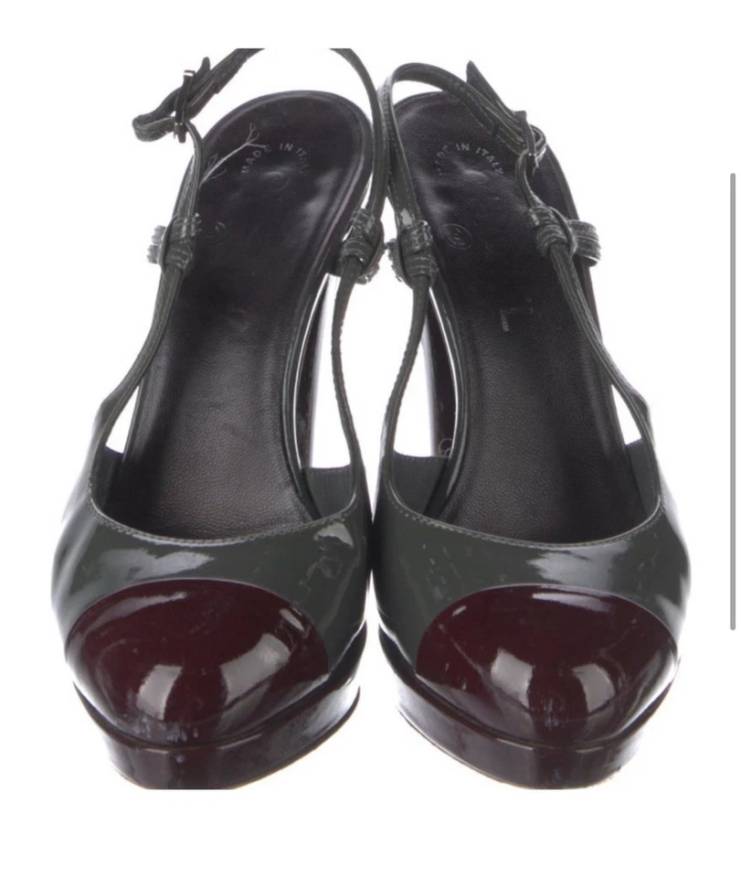 Chanel Gris y Borgoña Puntera Stiletto Slingback Mujer Zapato Talla 36 EU 6 EE. UU. Foto 2 de 4