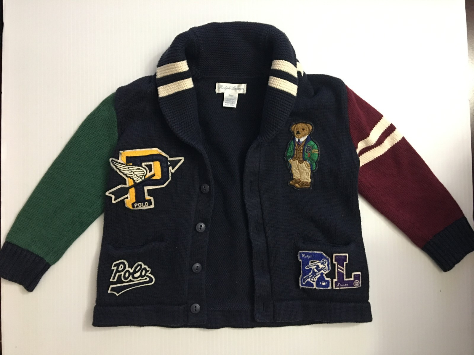 Vintage Ralph Lauren Polo Bear Sweater Cardigan Boys 24M Baby Toddler Patches image 2