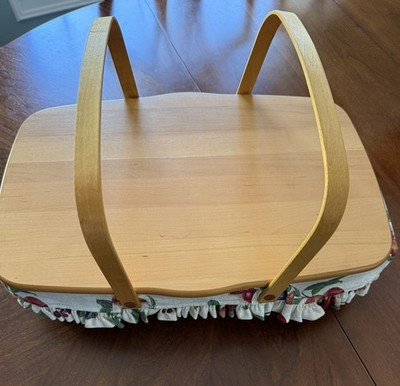 Longaberger 1999 Hostess Serving Basket w/ Wood Lid, Floral Liner