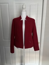 Chico's Women's Red Open Front Blazer, Fully Lined Leopard Print Lining, Size 1