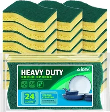 AIDEA Heavy-Duty Scrub Sponges, 24Count, Sponge for Non-Coated Cookware, Kitchen