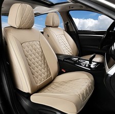 Universal Car Seat Covers Nappa Leather Beige Pattern 5pc Full Set Airbag Fit