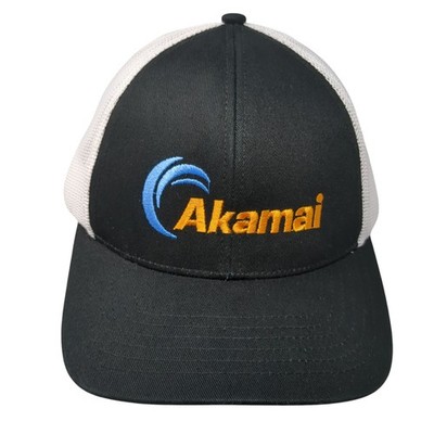 Akamai Logo Snapback Mesh Back Trucker Hat Black One Size Outdoor Cap