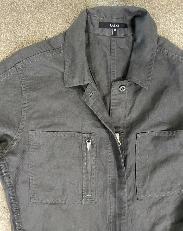 Nuevo sin etiquetas Mono Quice Algodón Orgánico Lino Sarga Manga Larga Mediano Carbón Foto 2 de 4