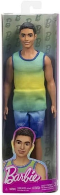 Fashionistas Ken Doll #236 with Black Hair, Wearing Blue and Green Ombre Tank wi