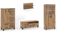 Wohnwand Anbauwand Schrankwand 4-Teilig Lowboard Vitrine Artisan Eiche 109894121