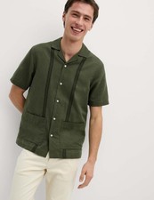 Marks & Spencer Mens Linen Regular Short sleeved Shirt in Khaki - M&S