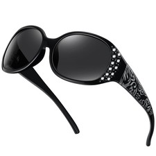 Polarized Sunglasses for Women, Rhinestone Wrap Around Sunglasses with UV400