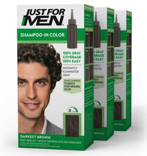  3 Pack Just For Men Shampoo-In Color H-50 Darkest Brown Hair Color   Fast Ship