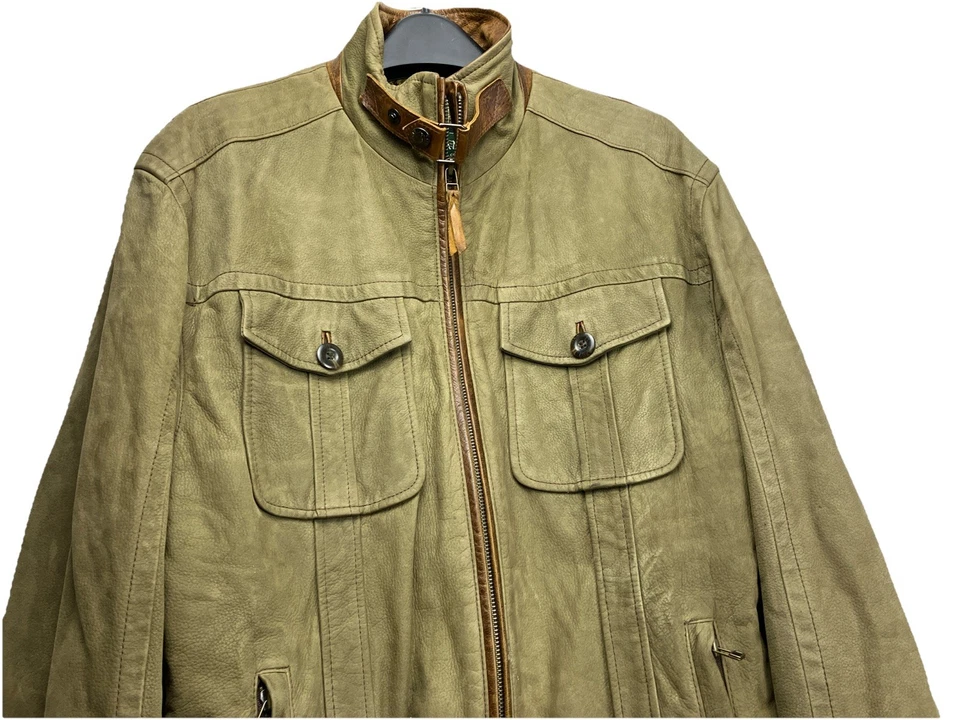 40 Overland Gamuza Envejecida 2 Bolsillos Cuero Chaqueta Camionero Bombardero Motociclista Moto Foto 2 de 4