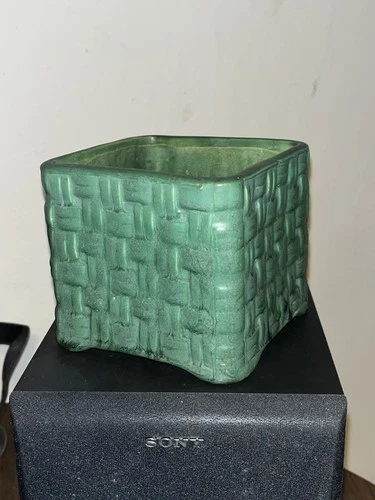 Mint & Signed Weller Bedford Matte Green Arts And Crafts Period Basket Planter