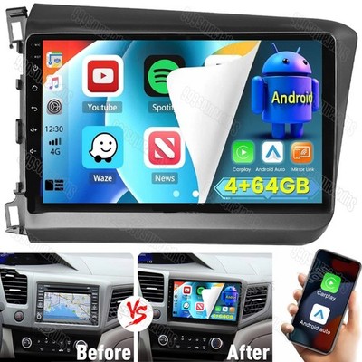 Android 15 Car Stereo Radio 9'' For 2012-15 Honda Civic GPS Navi Wifi USB 4+64G