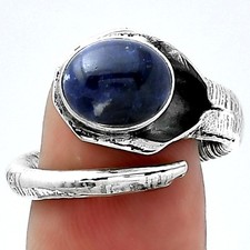 Adjustable - Natural Sodalite 925 Sterling Silver Ring s.8 Jewelry R-1306